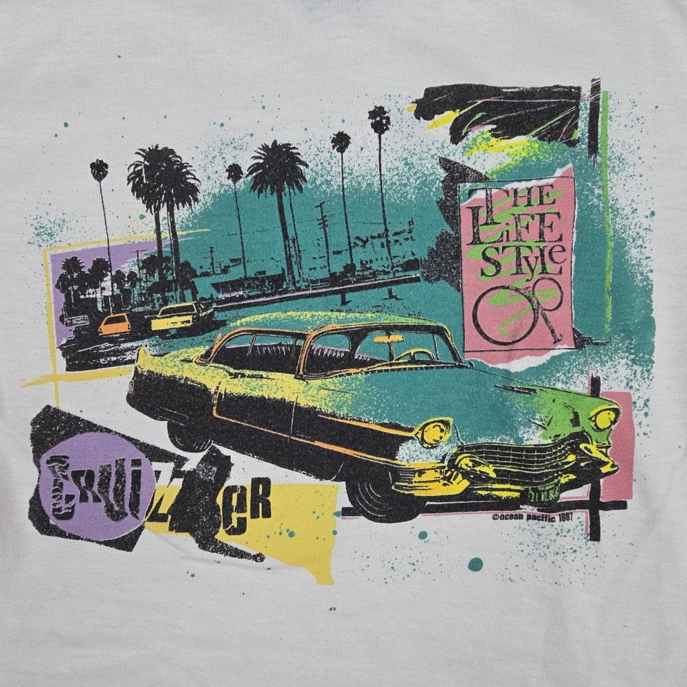 Vintage 1987 OP Ocean Pacific Cruz Tee USA‎ Made White Graphic T-Shirt - Picture 4 of 11